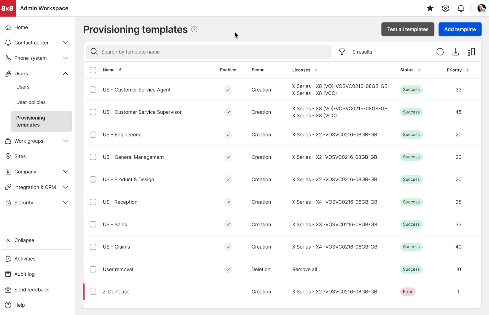 Animation of configuring template logic in the Admin Workspace UI